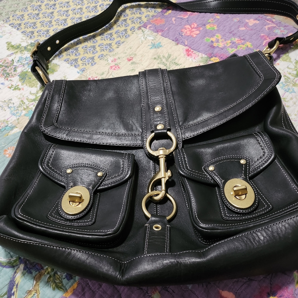 Coach G0982-F14043 Brooklyn XL Black Leather Messenger Bag Satchel